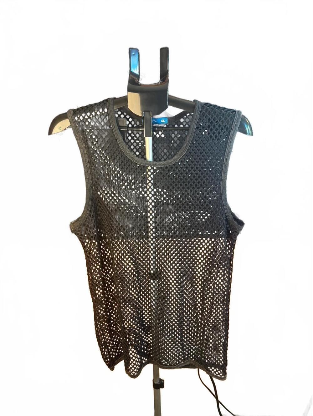 Vintage sz XL Black fishnet Sleeveless Tank Top muscle shirt